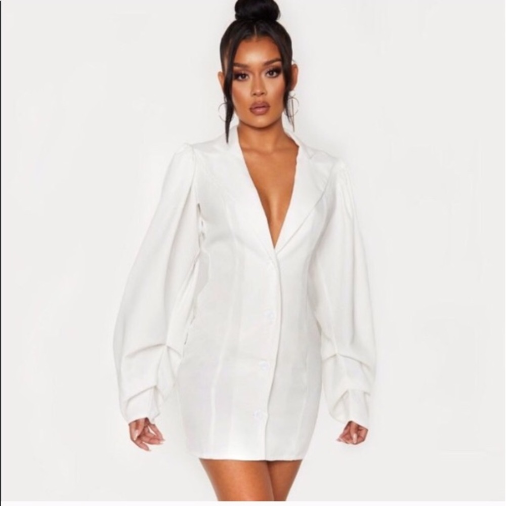 PLT White Balloon Sleeve Blazer Dress